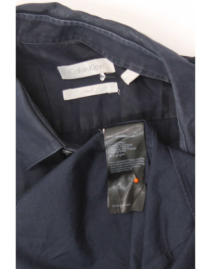 Calvin Klein Mens Fitted Shirt Large Navy Blue Cotton
