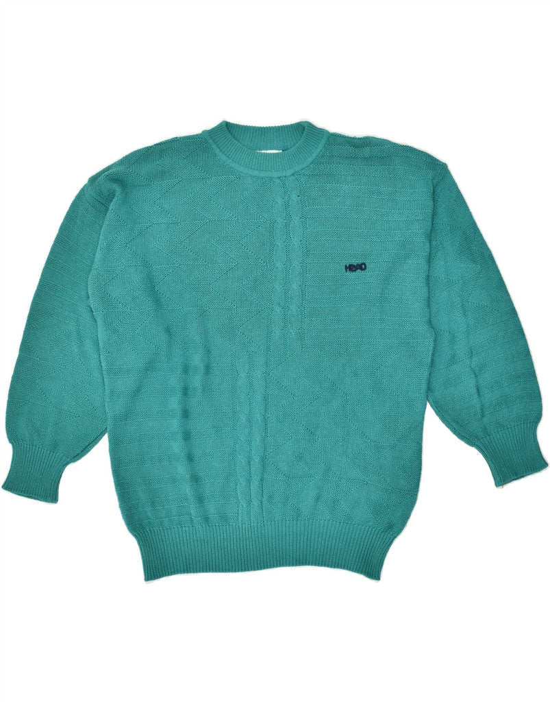 VINTAGE Womens Crew Neck Jumper Sweater UK 16 Large Turquoise Cotton | Vintage Vintage | Thrift | Second-Hand Vintage | Used Clothing | Messina Hembry 