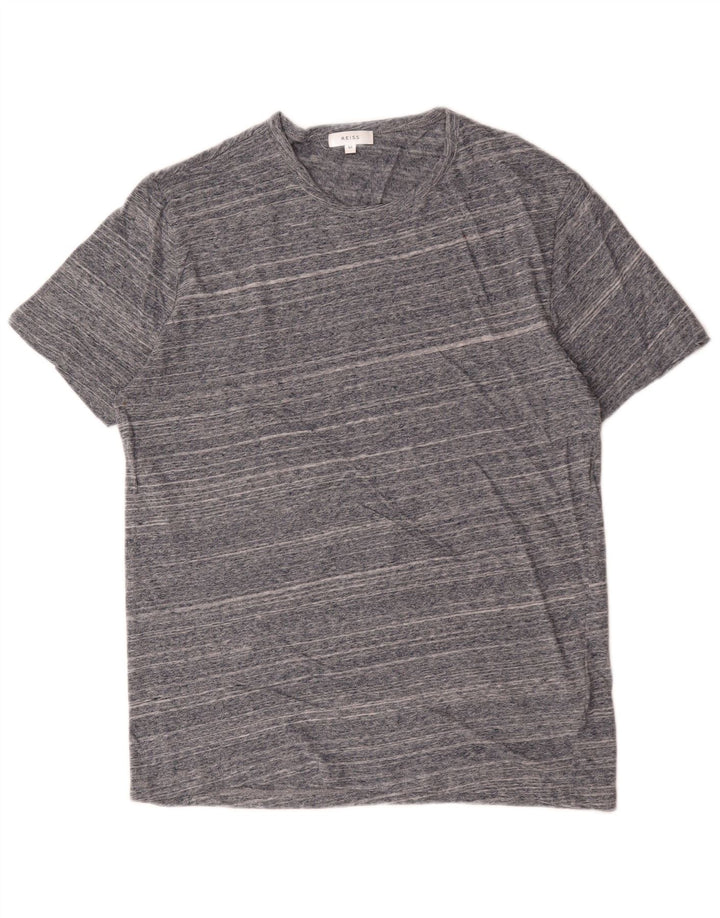 Reiss Mens T-Shirt Top Medium Grey Striped Cotton