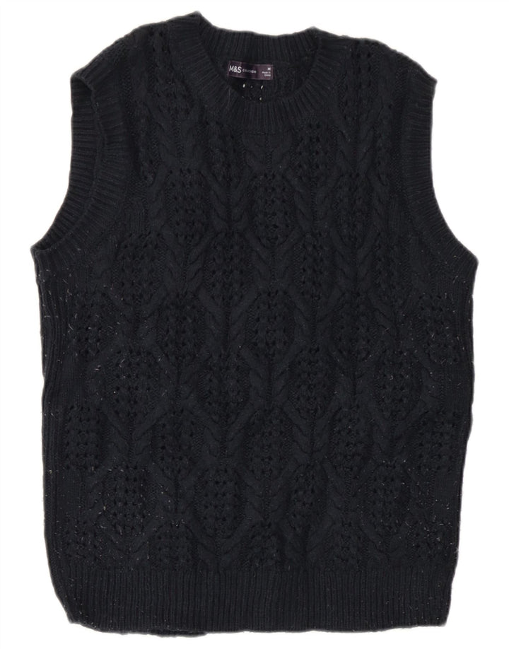 Marks & Spencer Womens Vest Tank Top UK 14 Medium Navy Blue Acrylic