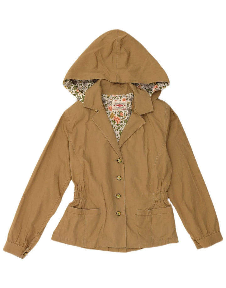 VINTAGE Womens 4 Button Hooded Blazer Jacket Size 6 2XS Brown Cotton