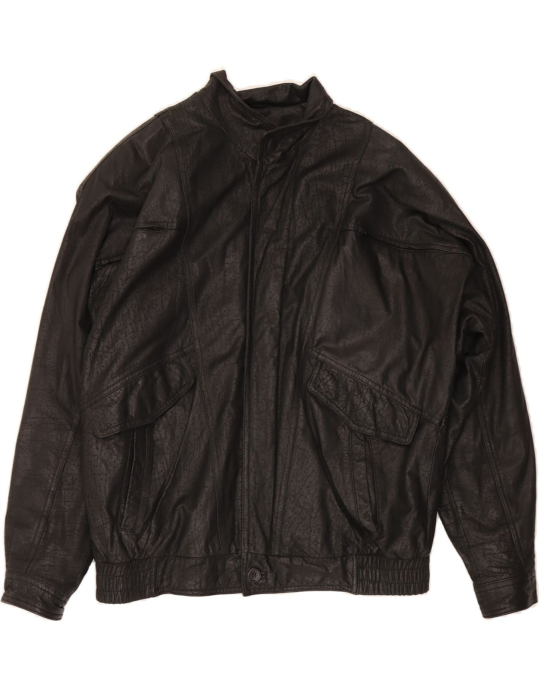 TRAPPER Mens Leather Bomber Jacket IT 52 XL Black Polyester Vintage Trapper and Second-Hand Trapper from Messina Hembry 