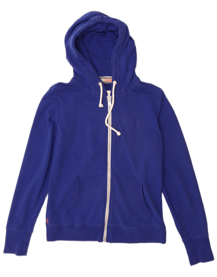 Superdry Womens Zip Hoodie Sweater UK 12 Medium  Blue Cotton