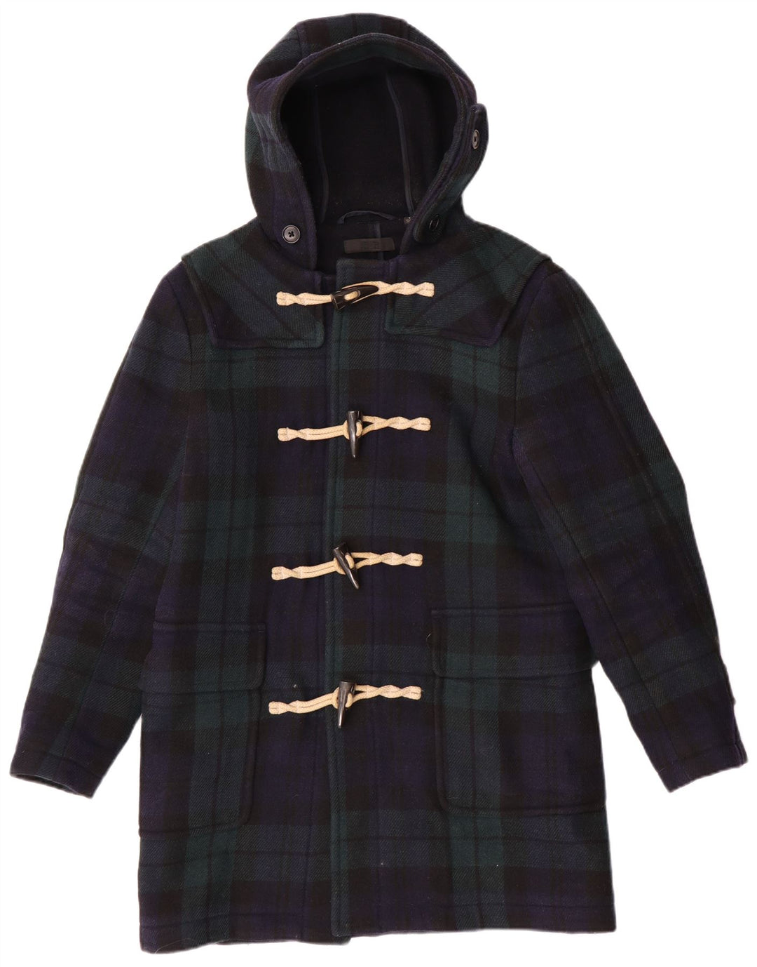 Uniqlo Mens Hooded Duffle Coat UK 36 Small Navy Blue Check