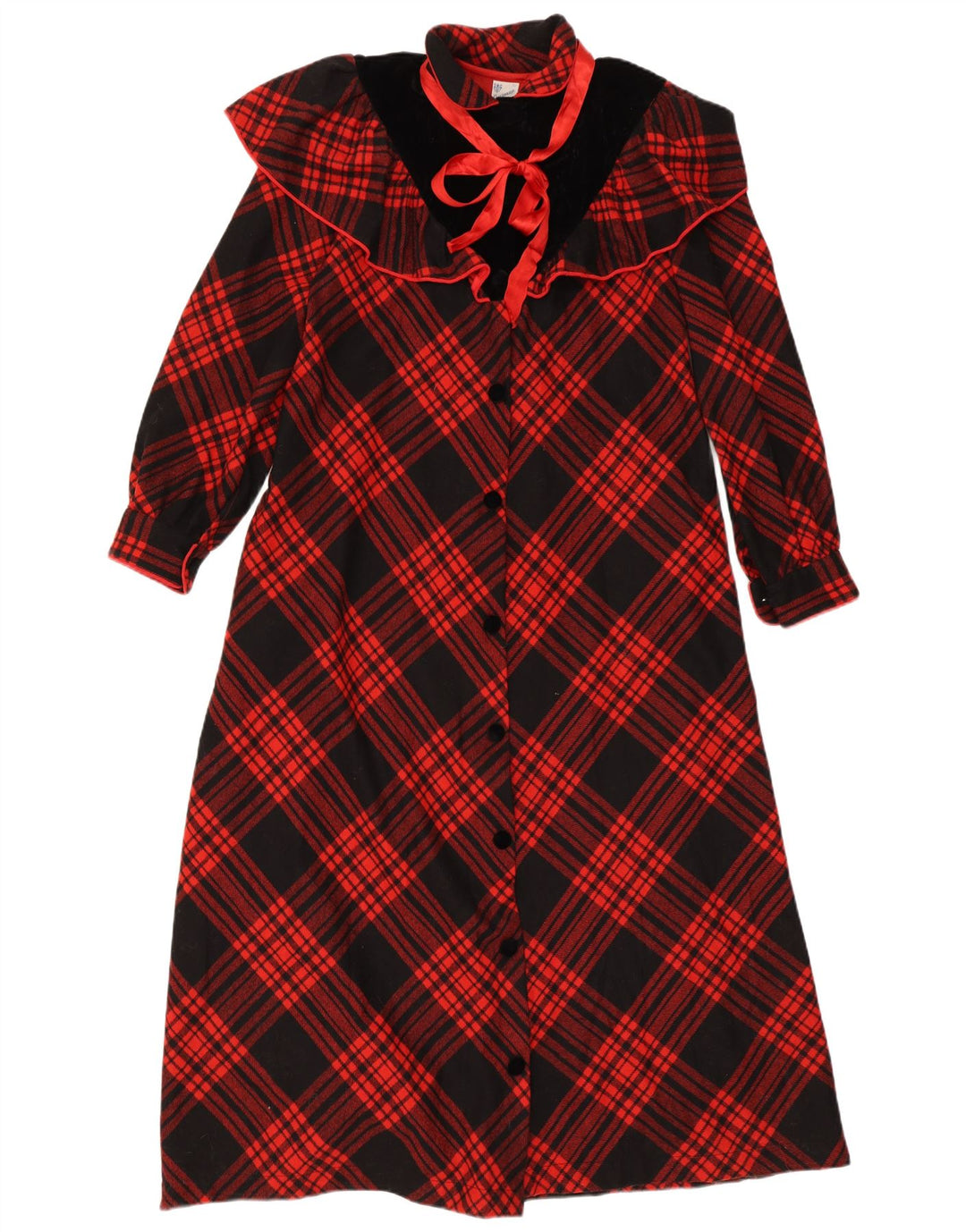 Vintage Womens Maxi Shirt Dress UK 14 Large Red Check Wool
