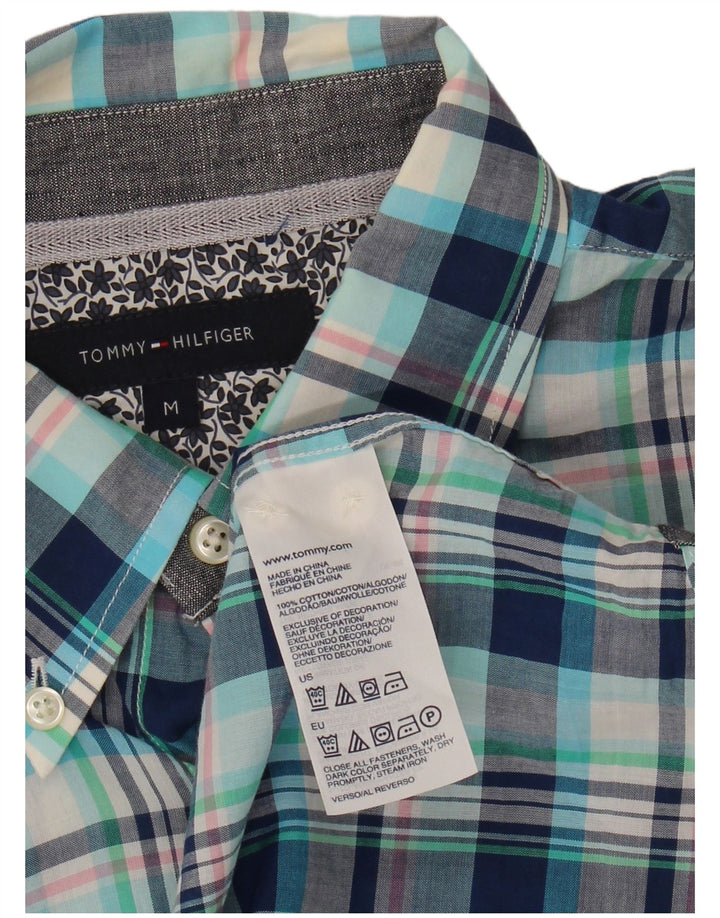 TOMMY HILFIGER Mens Short Sleeve Shirt Medium Blue Check Cotton