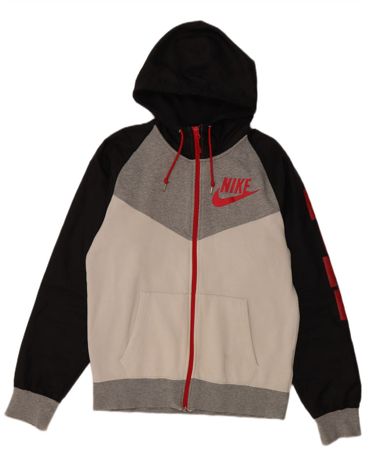 Nike Mens Graphic Zip Hoodie Sweater Medium Black Colourblock Cotton