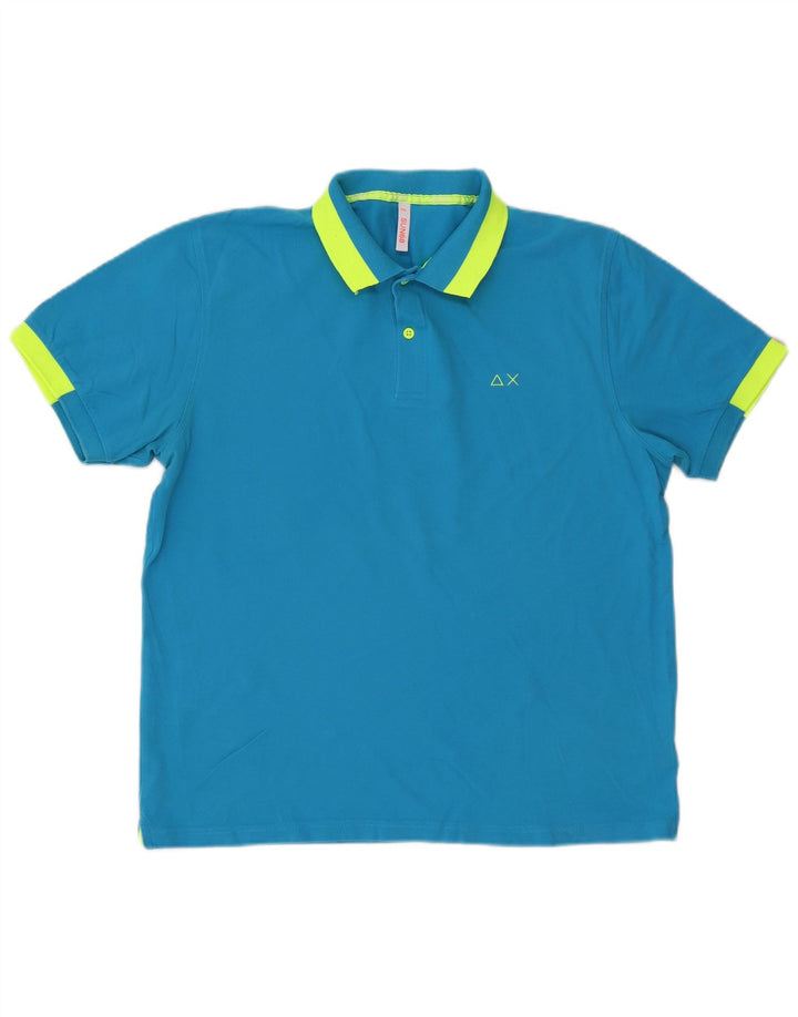 Sun68 Mens Polo Shirt 2XL Blue Colourblock Cotton
