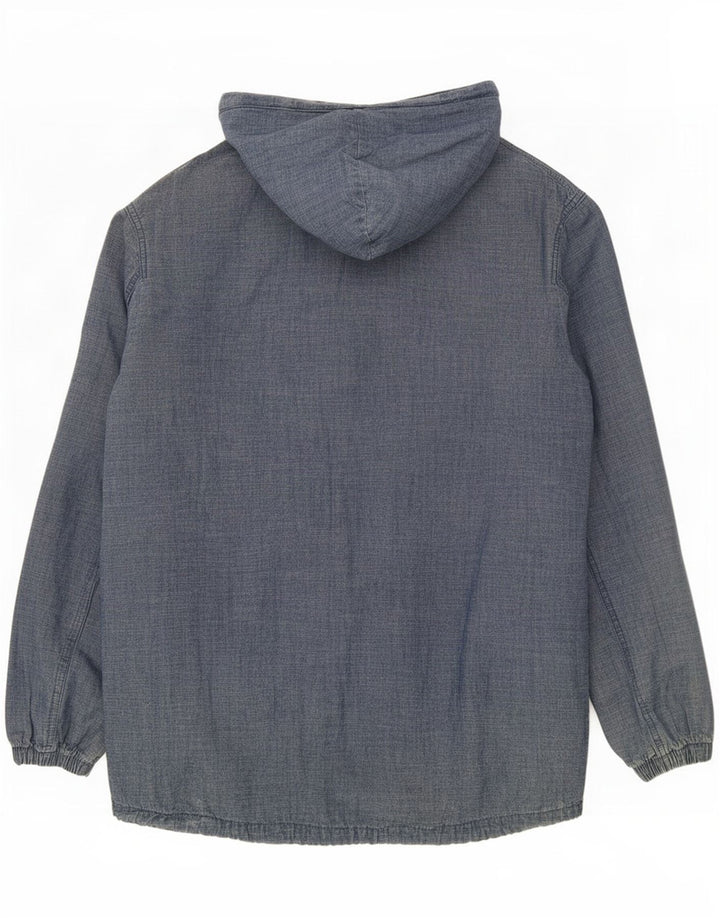 Pull & Bear Mens Hooded Bomber Jacket UK 38 Medium Blue Cotton