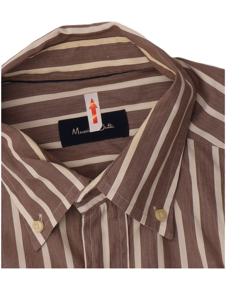 Massimo Dutti Mens Shirt Large Brown Pinstripe