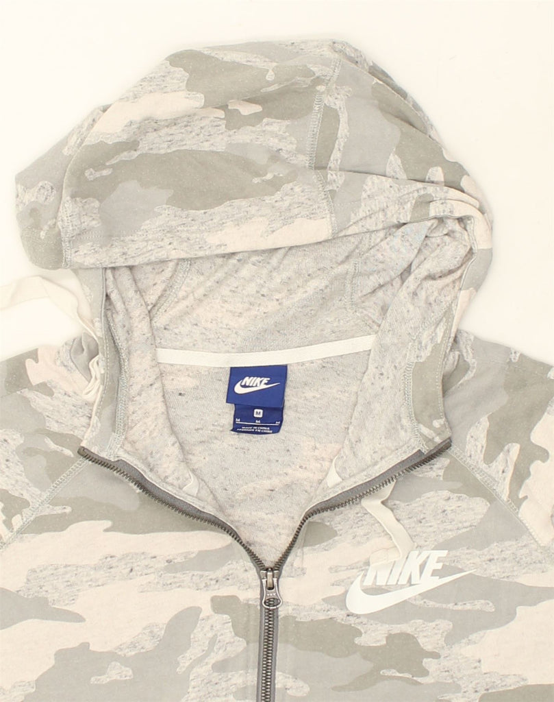 NIKE Womens Zip Hoodie Sweater UK 12 Medium Grey Camouflage Cotton | Vintage Nike | Thrift | Second-Hand Nike | Used Clothing | Messina Hembry 