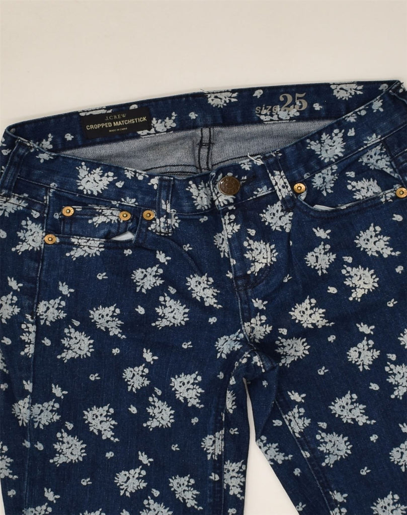 J. CREW Womens Graphic Crop Slim Jeans W25 L25 Blue Floral Cotton | Vintage J. Crew | Thrift | Second-Hand J. Crew | Used Clothing | Messina Hembry 