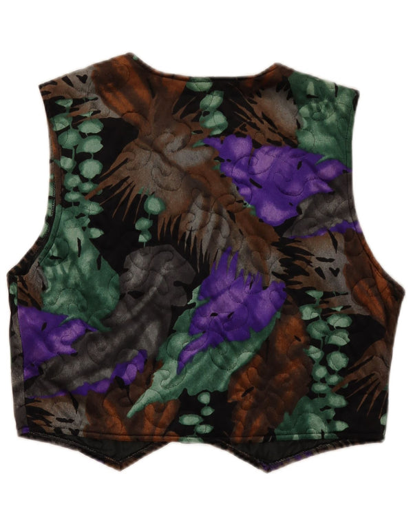Vintage Womens Velour Waistcoat UK 14 Medium Multicoloured Floral Acrylic