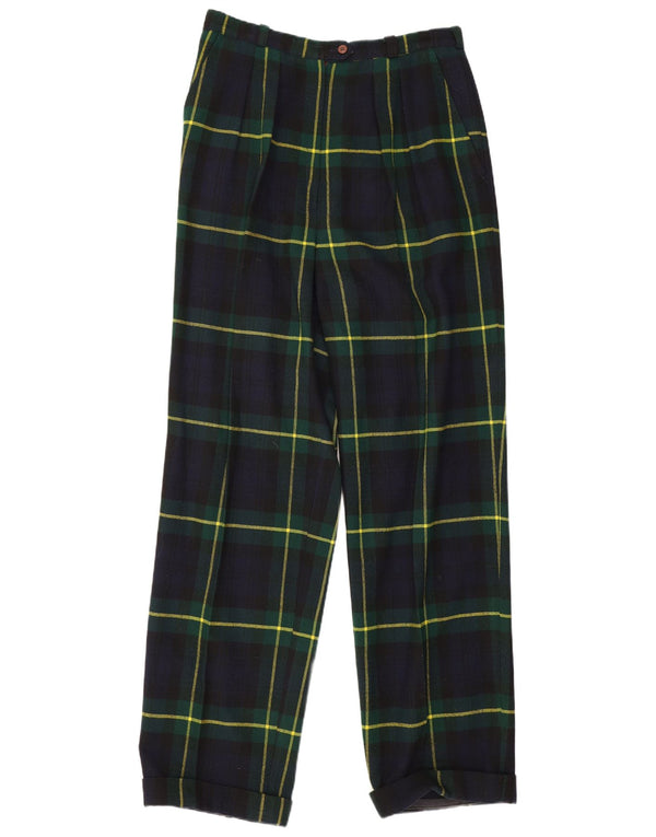 Vintage Womens Pegged Suit Trousers W28 L29 Navy Blue Check Wool