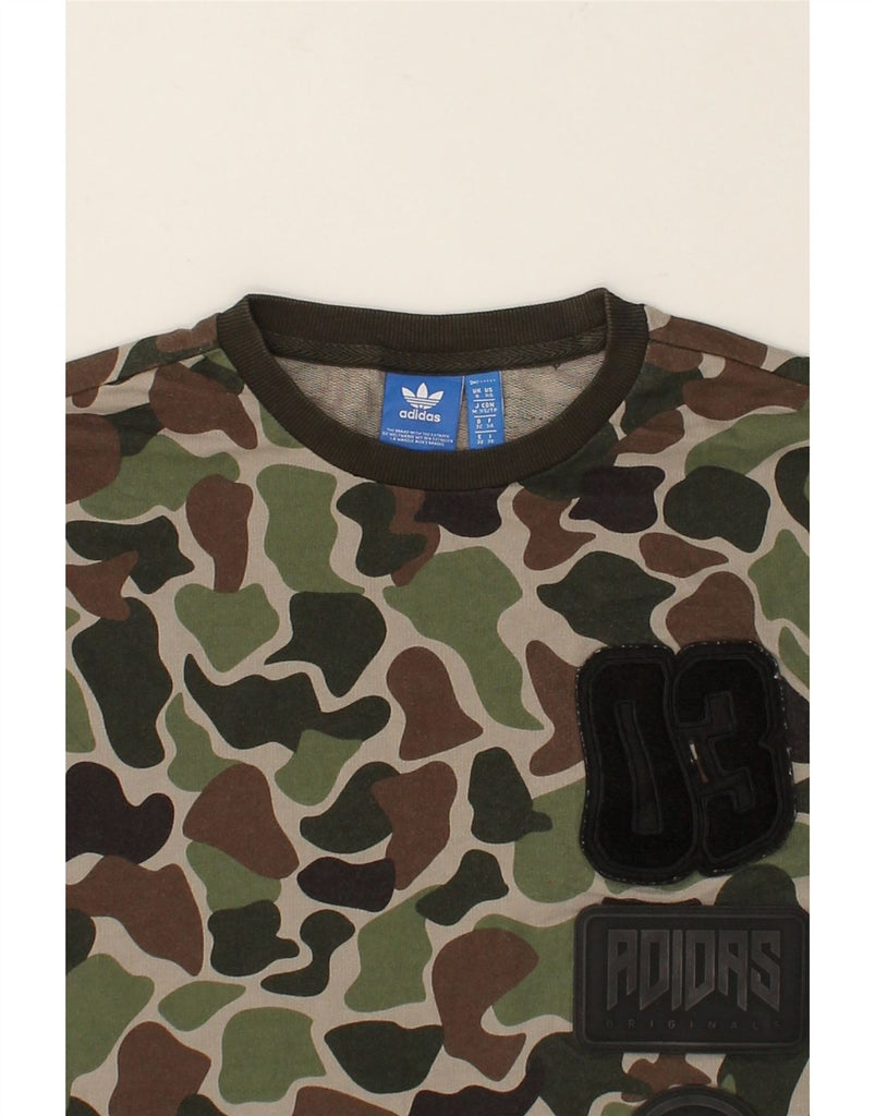 ADIDAS Womens T-Shirt Top UK 6 XS  Khaki Camouflage Cotton | Vintage Adidas | Thrift | Second-Hand Adidas | Used Clothing | Messina Hembry 