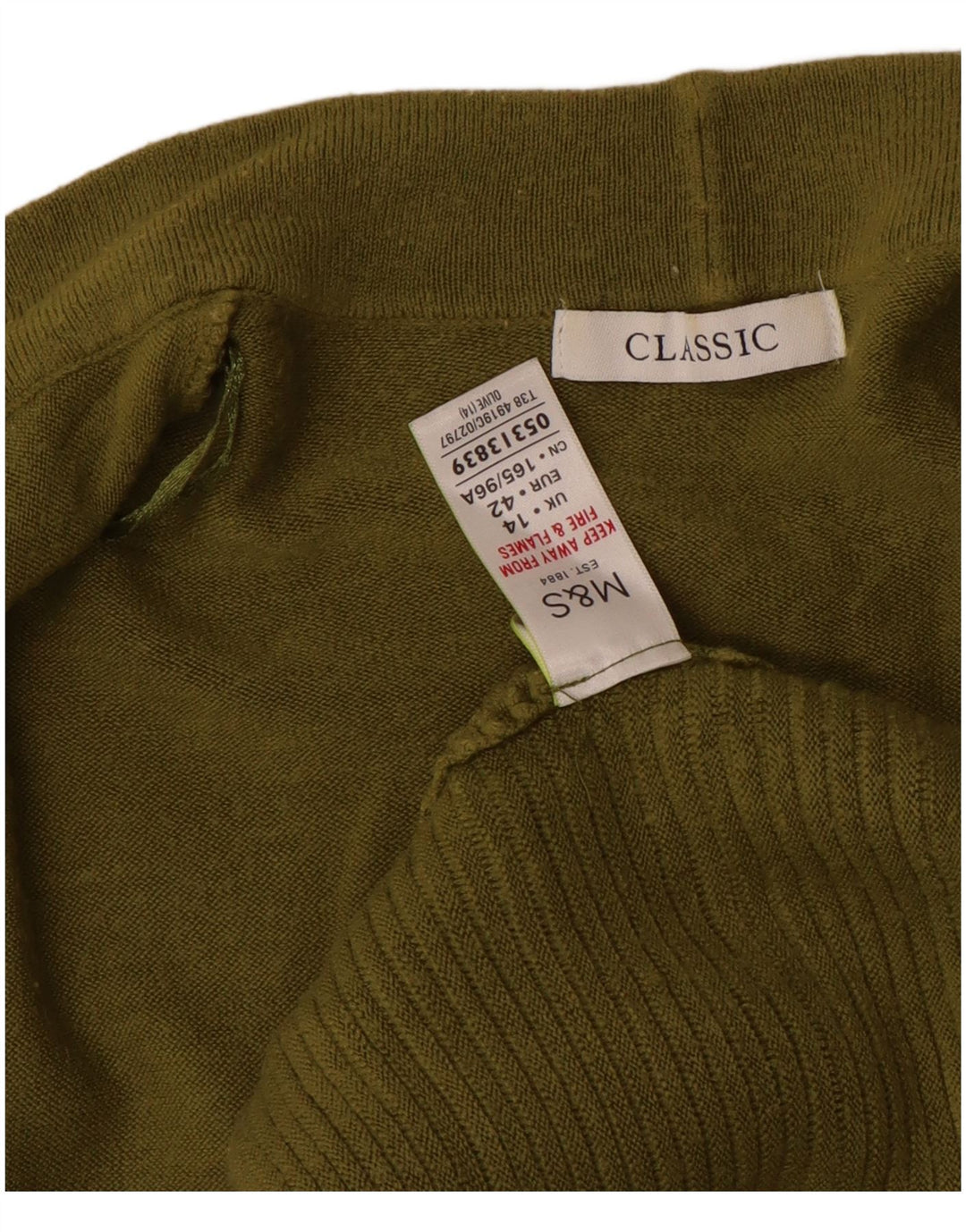 Marks & Spencer Womens 3/4 Sleeve Open Cardigan Sweater UK 14 Medium Khaki