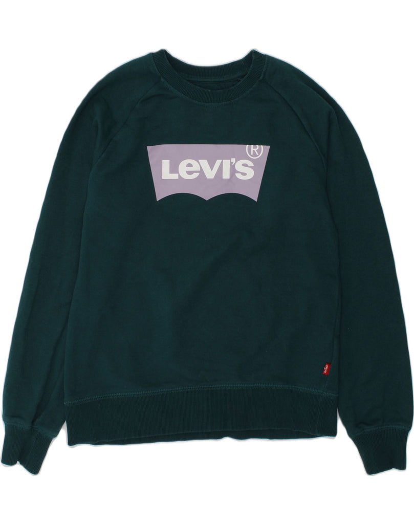 LEVI'S Girls Graphic Sweatshirt Jumper 11-12 Years Green Cotton | Vintage Levi's | Thrift | Second-Hand Levi's | Used Clothing | Messina Hembry 