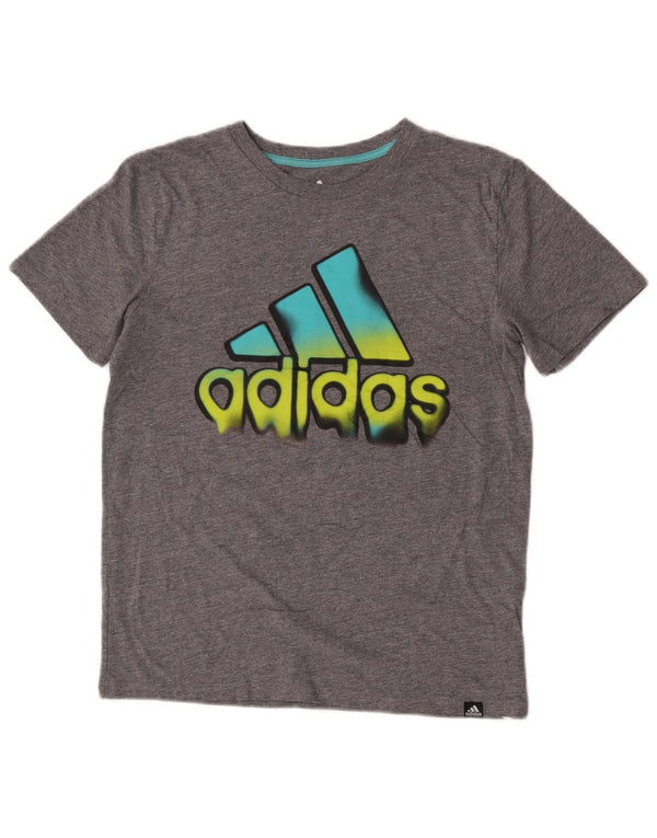 Adidas Boys Graphic T-Shirt Top 14-15 Years Large Grey Cotton