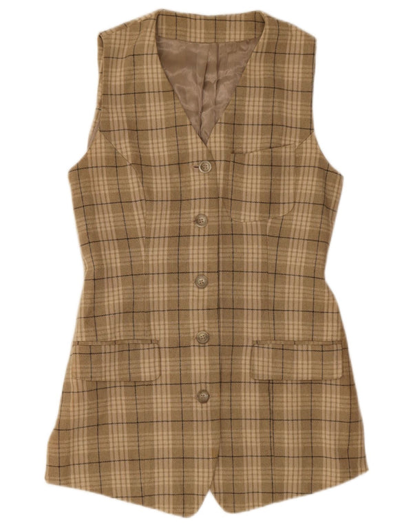 Stefanel Womens Longline Waistcoat IT 42 Medium Green Check Cotton