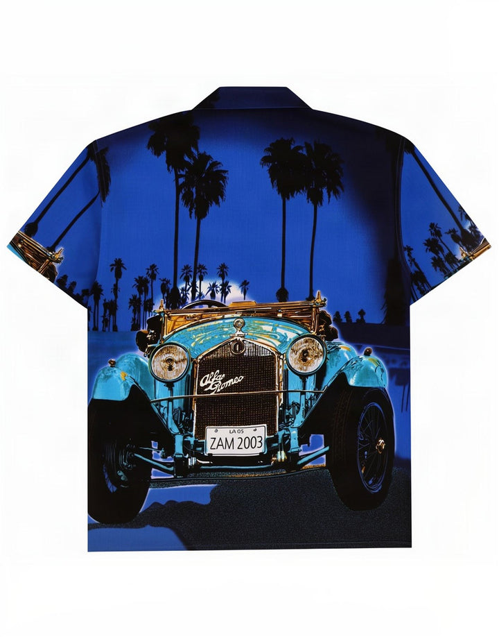 Vintage Mens Hawaiian Short Sleeve Shirt Large Blue Polyester