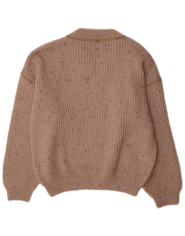 EXIGO Mens V-Neck Jumper Sweater Medium Beige Flecked Wool