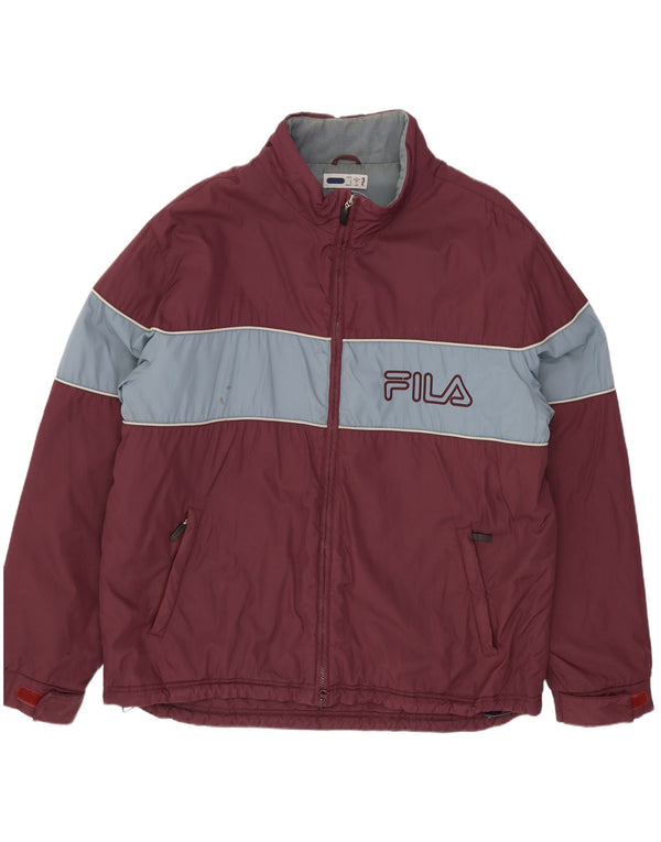 Fila Mens Graphic Padded Jacket UK 40 Large Burgundy Colourblock Nylon
