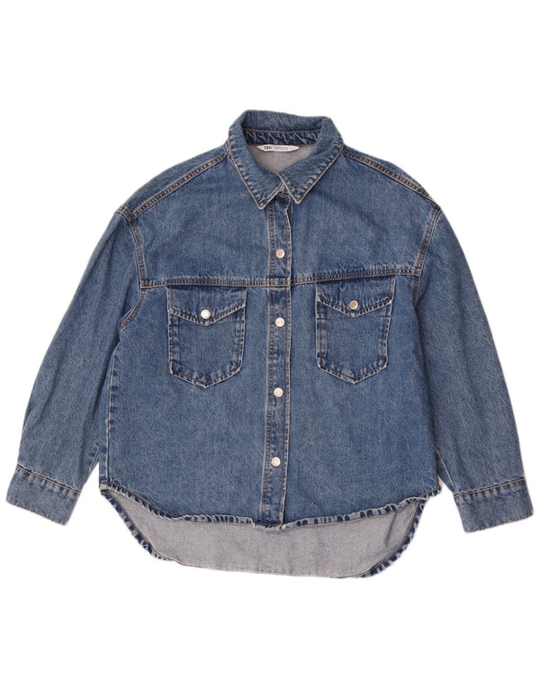 Zara Womens Asymmetric Oversized Denim Shirt UK 18 XL Blue