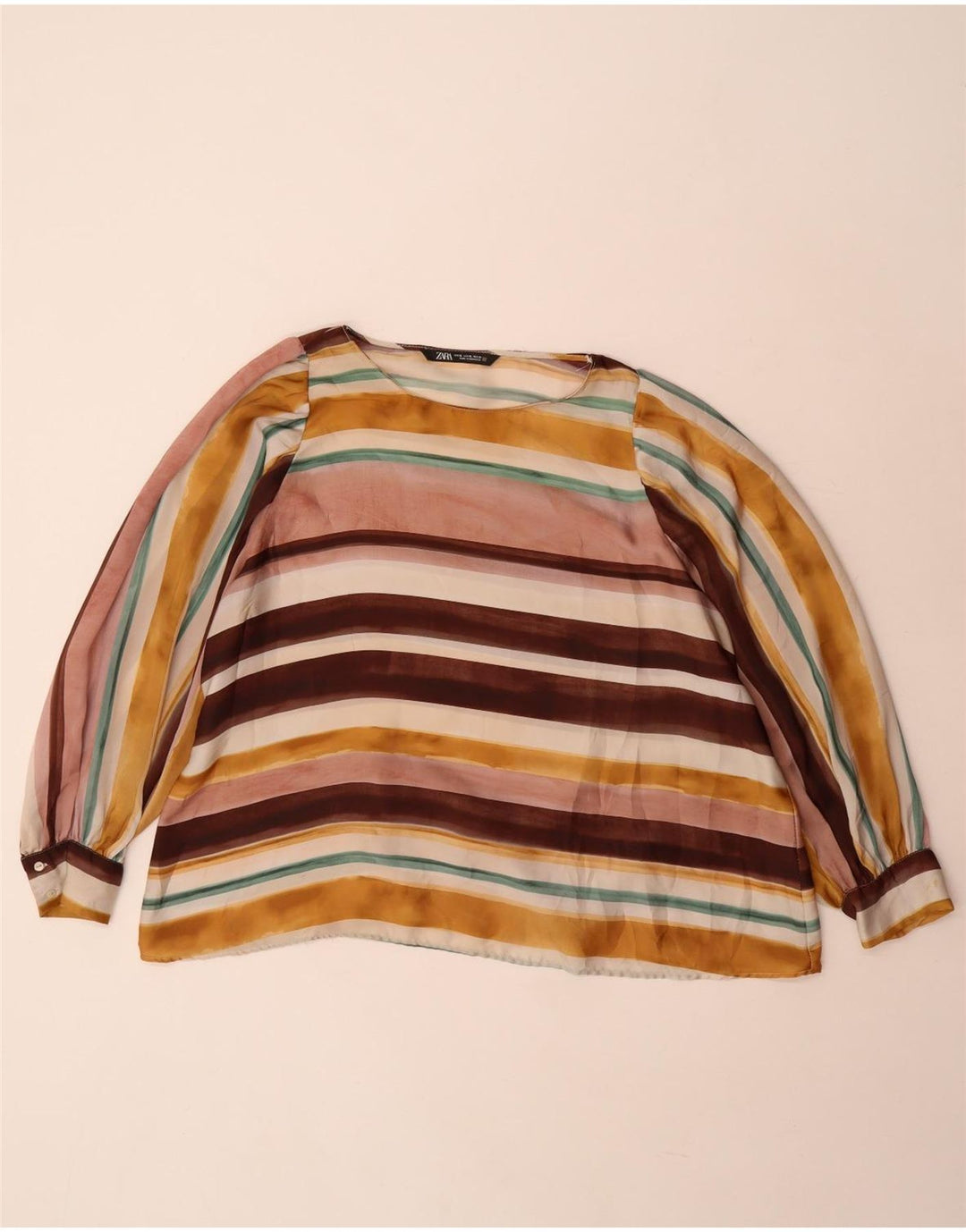 Zara Womens Long Sleeve Blouse Top UK 18 XL Multicoloured Striped