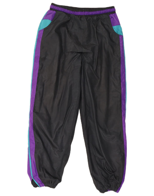 Vintage Mens Tracksuit Trousers Joggers Medium Black Colourblock
