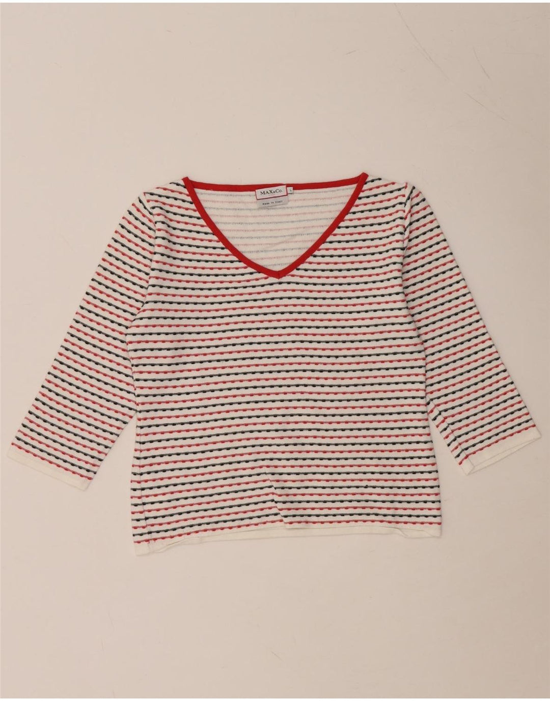 MAX & CO. Womens Crop Top 3/4 Sleeve UK 14 Large White Striped Viscose