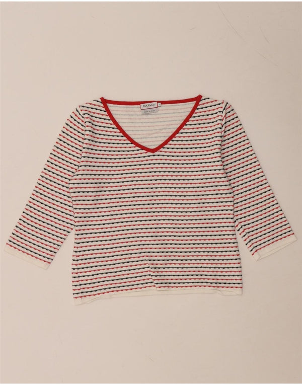 MAX & CO. Womens Crop Top 3/4 Sleeve UK 14 Large White Striped Viscose