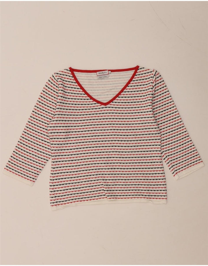 MAX & CO. Womens Crop Top 3/4 Sleeve UK 14 Large White Striped Viscose