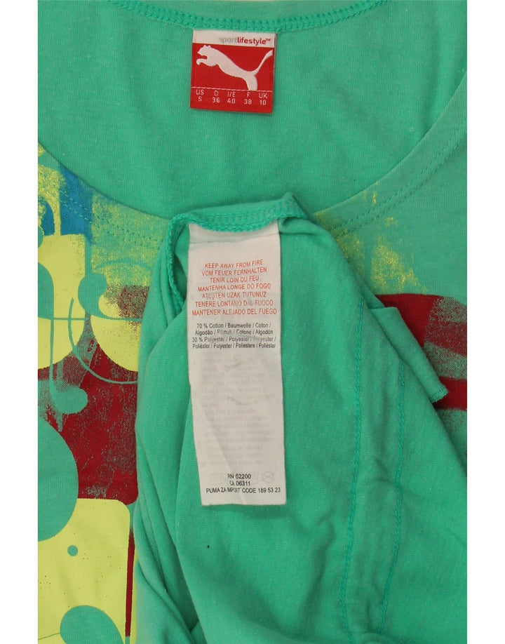 Puma Womens Graphic Vest Top UK 10 Small Green Cotton