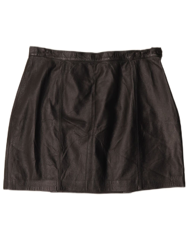 Vintage Womens Low Waist Leather Skirt W32 Large Black Leather
