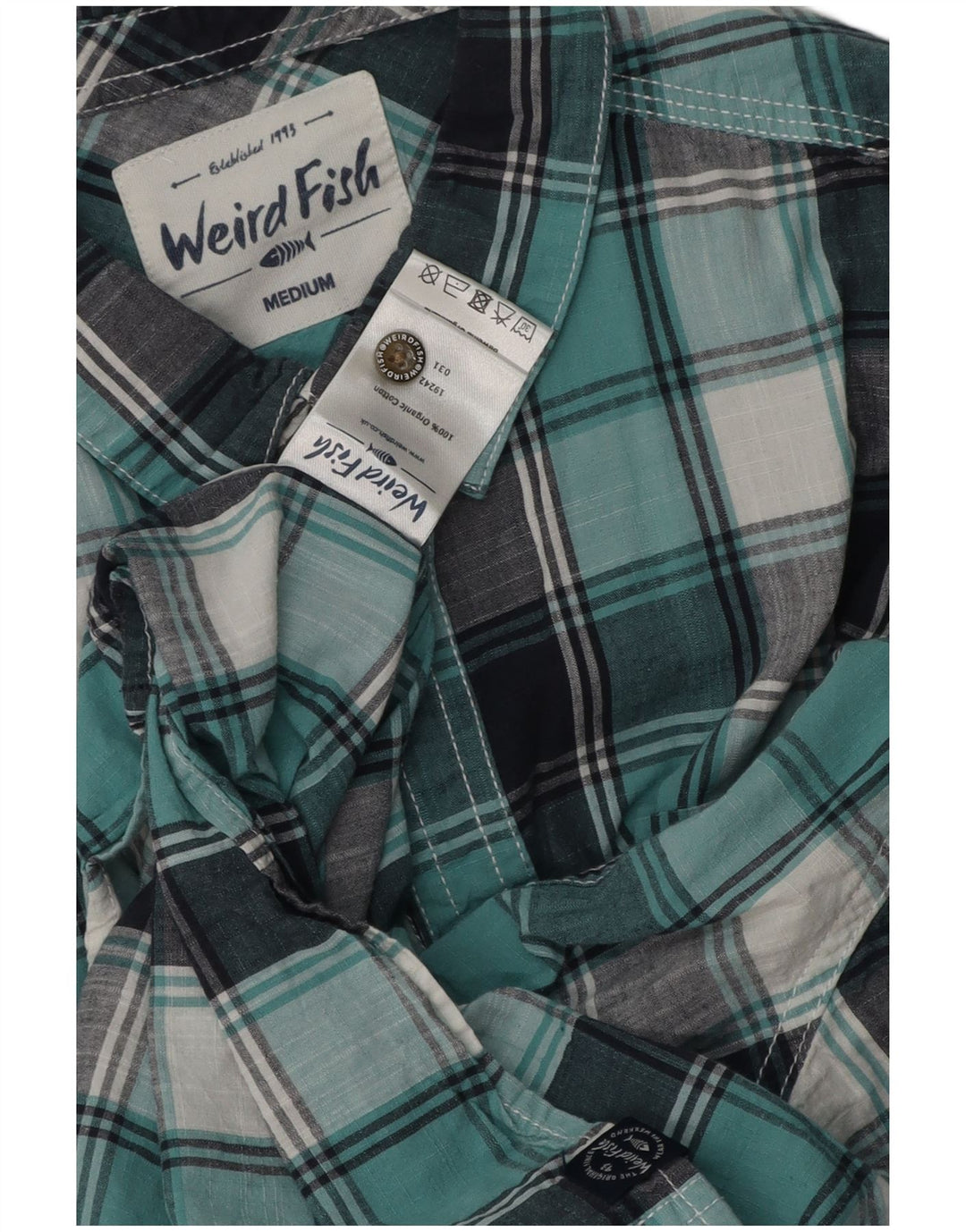 Weird Fish Mens Short Sleeve Shirt Medium Blue Check Cotton