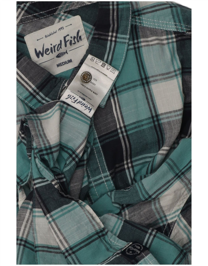 Weird Fish Mens Short Sleeve Shirt Medium Blue Check Cotton