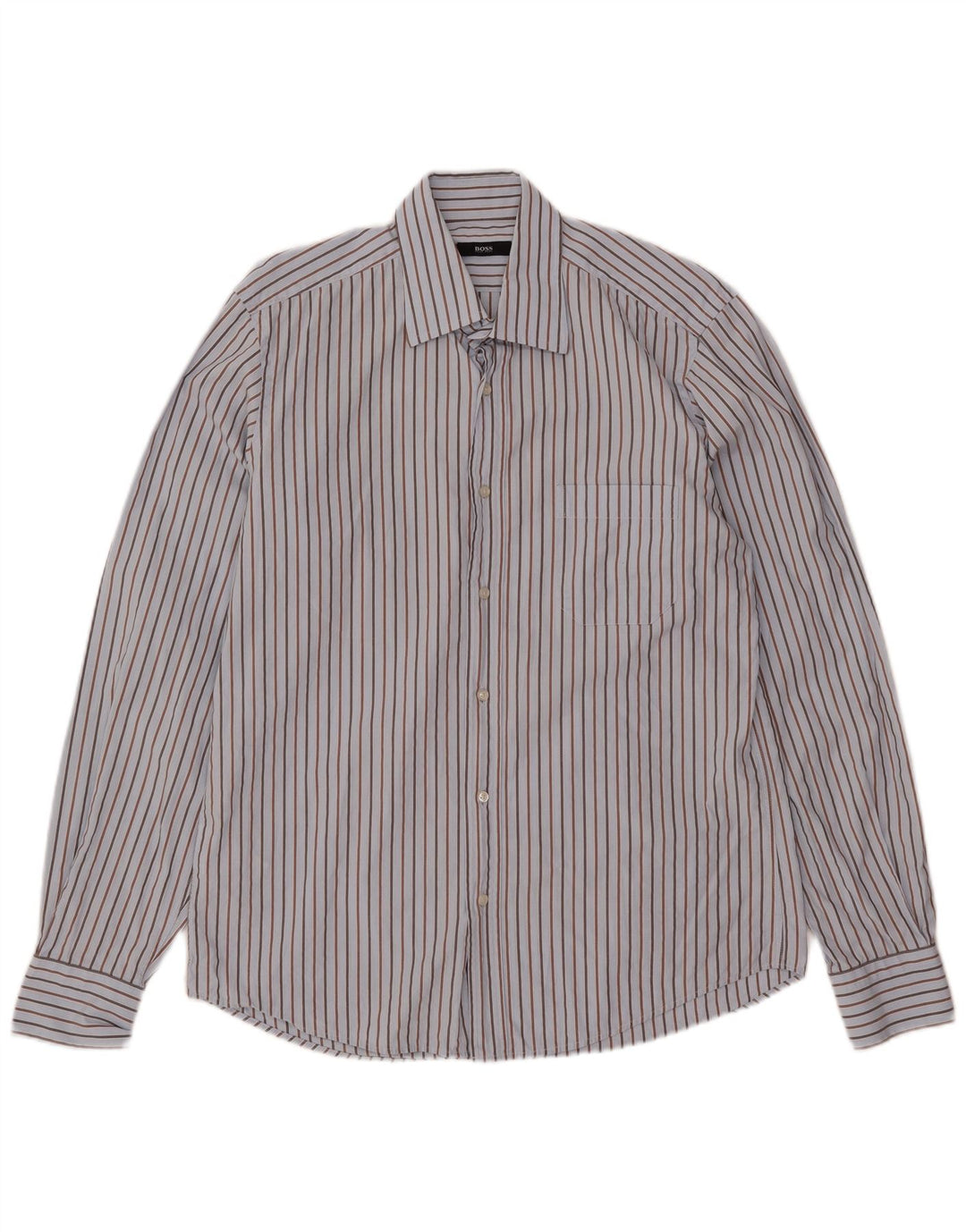 Hugo Boss Mens Shirt Size 40 15 3/4 Medium Blue Striped Cotton