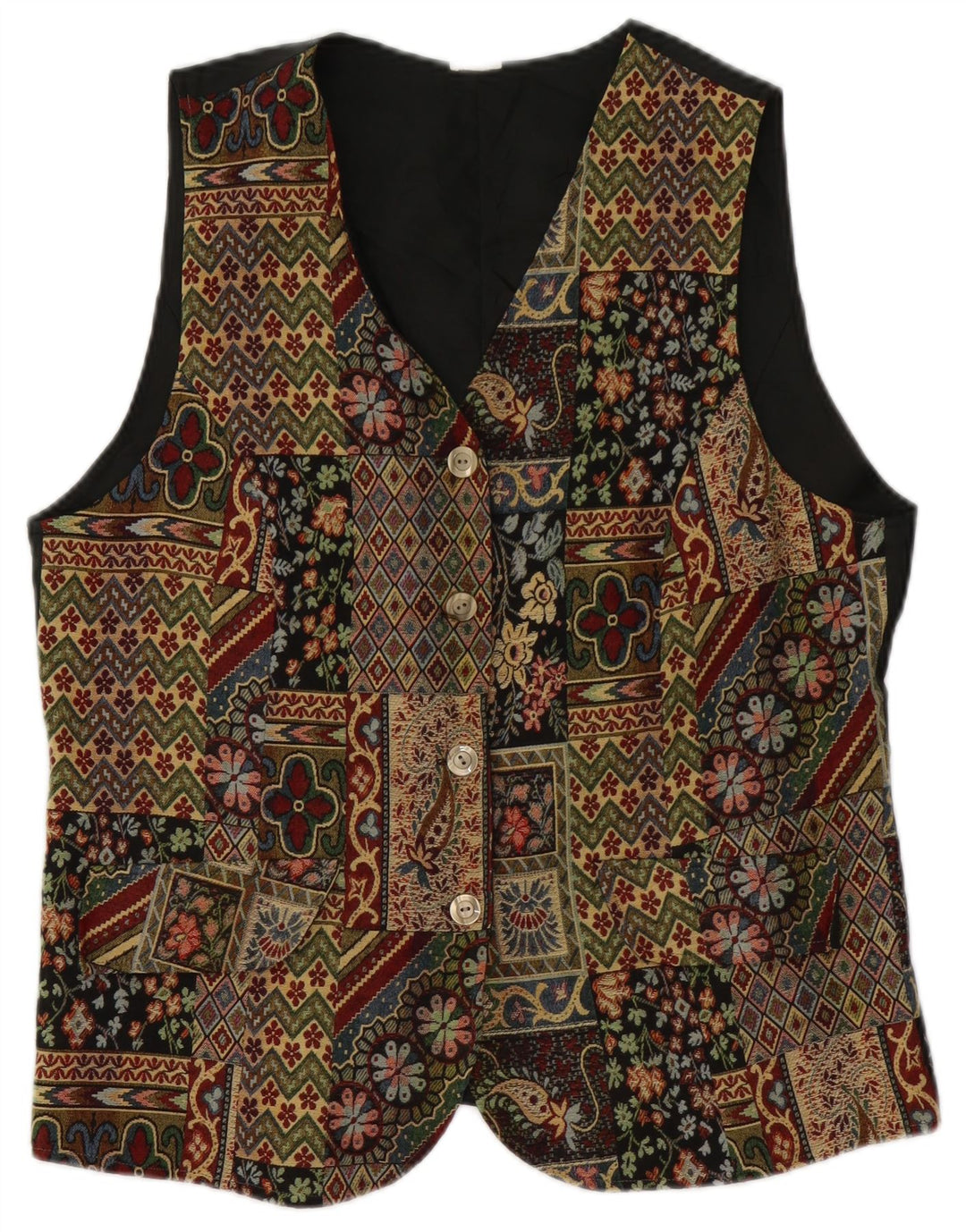 Vintage Womens Waistcoat UK 14 Medium Green Floral