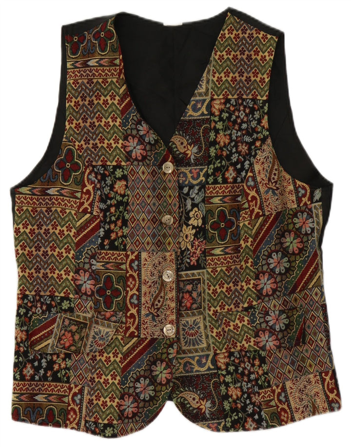 Vintage Womens Waistcoat UK 14 Medium Green Floral