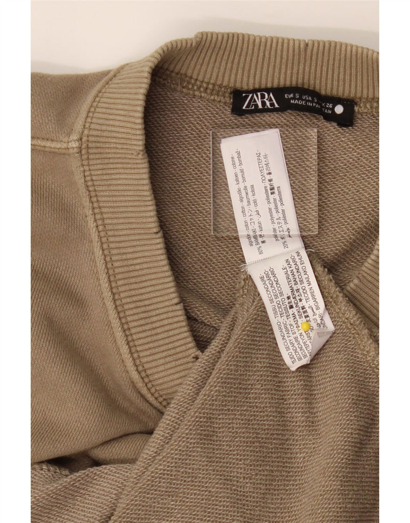 ZARA Womens Oversized 3/4 Sleeve Sweatshirt Jumper UK 10 Small Khaki Vintage Zara and Second-Hand Zara from Messina Hembry 