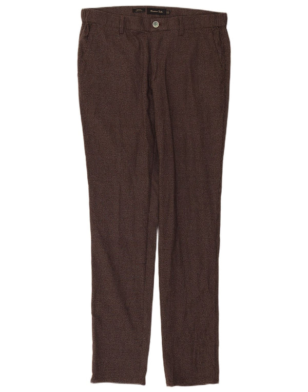 Massimo Dutti Mens Chino Trousers EU 42 Large W32 L32 Brown Houndstooth