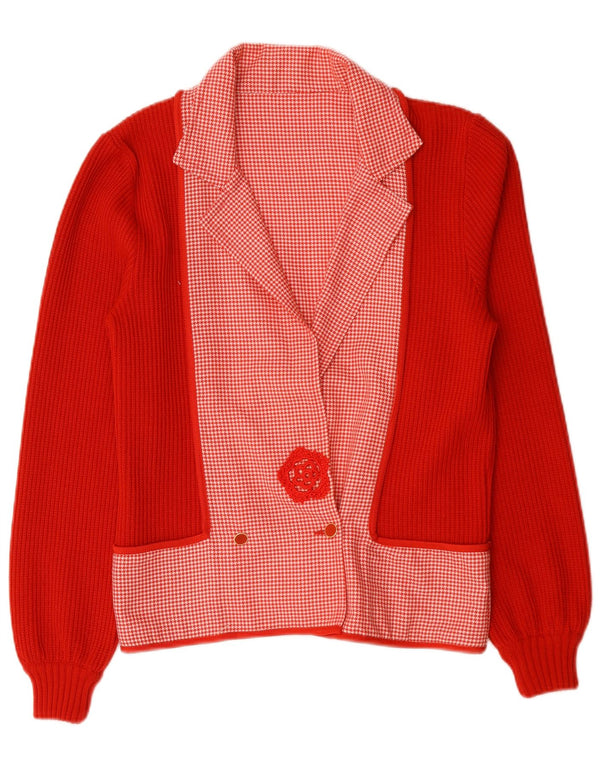 Vintage Womens Double Breasted Blazer Jacket UK 14 Medium Red Houndstooth