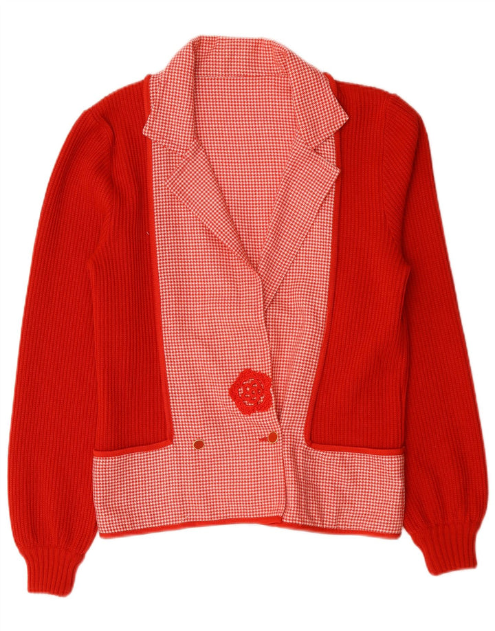 Vintage Womens Double Breasted Blazer Jacket UK 14 Medium Red Houndstooth