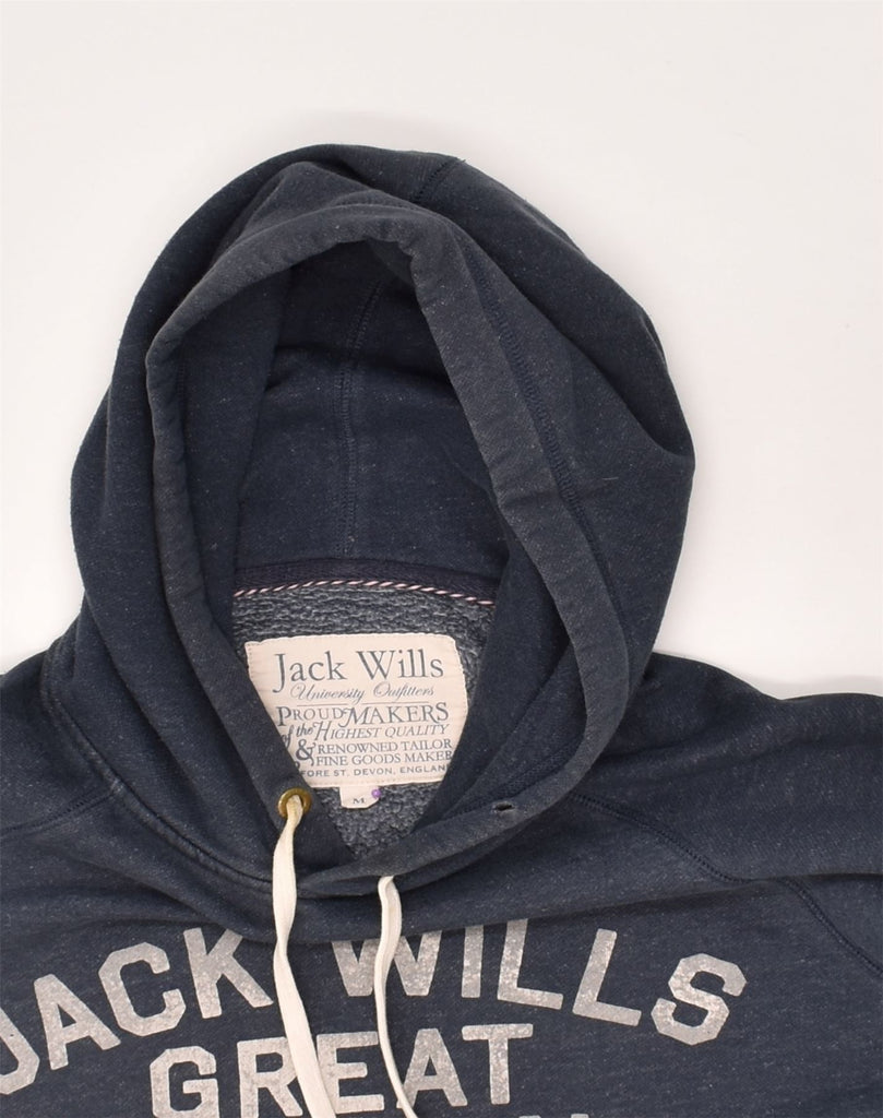 JACK WILLS Mens Graphic Hoodie Jumper Medium Navy Blue Cotton | Vintage Jack Wills | Thrift | Second-Hand Jack Wills | Used Clothing | Messina Hembry 