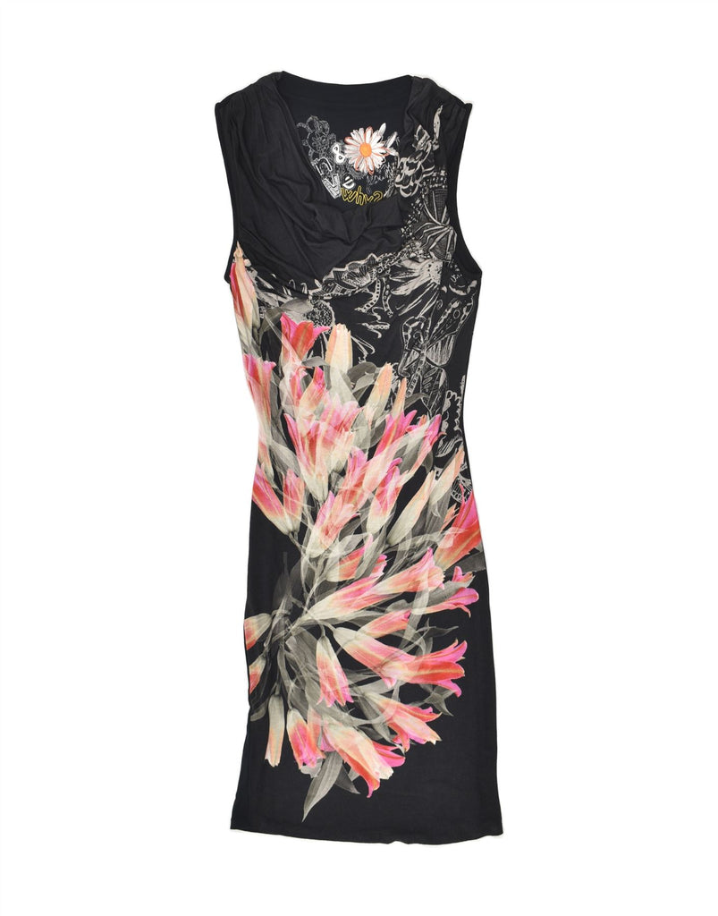 DESIGUAL Womens Drop Neck Maxi Dress UK 10 Small Black Floral | Vintage Desigual | Thrift | Second-Hand Desigual | Used Clothing | Messina Hembry 