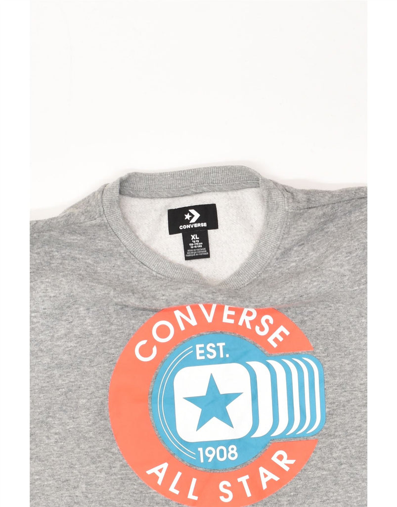 CONVERSE Boys Graphic Sweatshirt Jumper 13-14 Years XL  Grey Cotton | Vintage Converse | Thrift | Second-Hand Converse | Used Clothing | Messina Hembry 