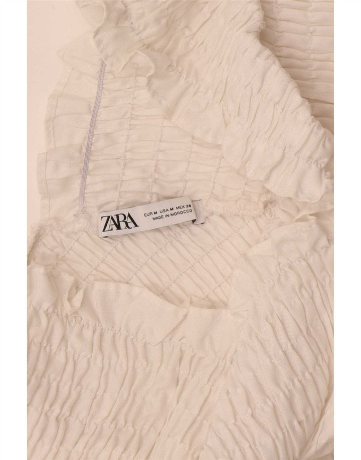 Zara Womens Long Sleeve Crop Off Shoulder Top UK 12 Medium White
