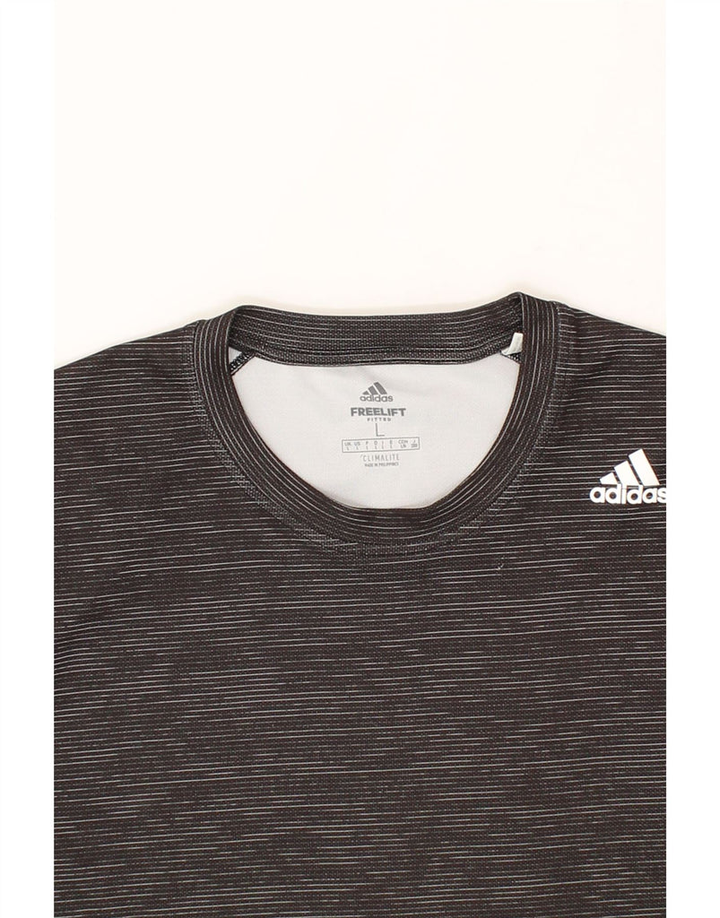 ADIDAS Mens Climalite T-Shirt Top Large Grey Pinstripe Polyester Vintage Adidas and Second-Hand Adidas from Messina Hembry 