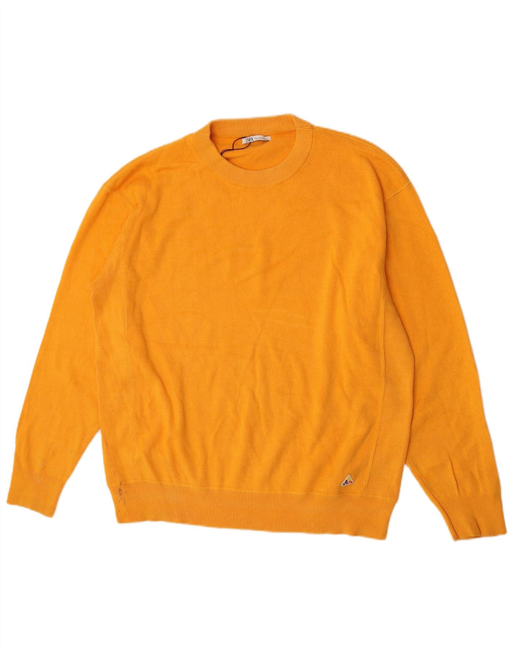 Zara Mens Crew Neck Jumper Sweater Large Yellow Cotton