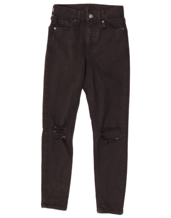Topshop Womens Low Waist Distressed Skinny Jeans W21 L24 Black Cotton